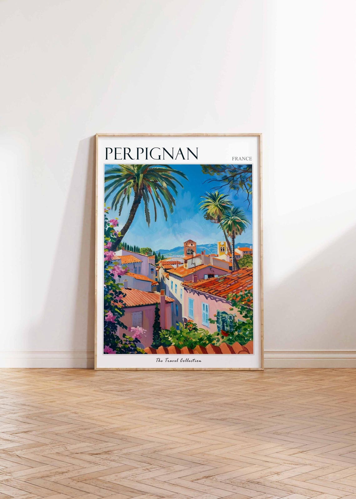 Perpignan France Palm Trees Terracotta Rooftops Bright Poster - Image 2