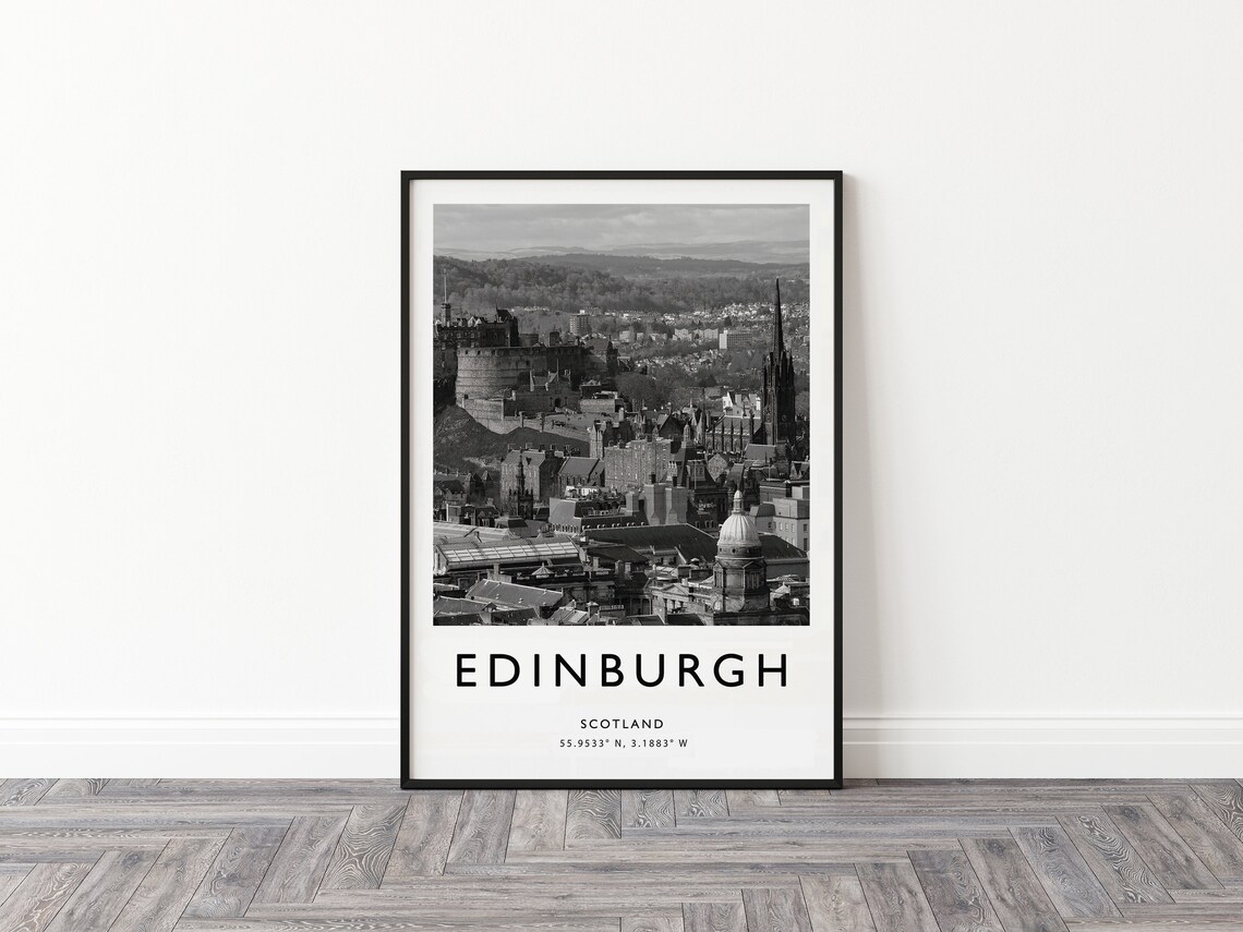 Edinburgh Scotland Aerial City Skyline Black and White Poster - Image 2