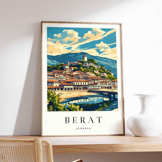 Berat Albania Travel Poster Ottoman Architecture Art Print