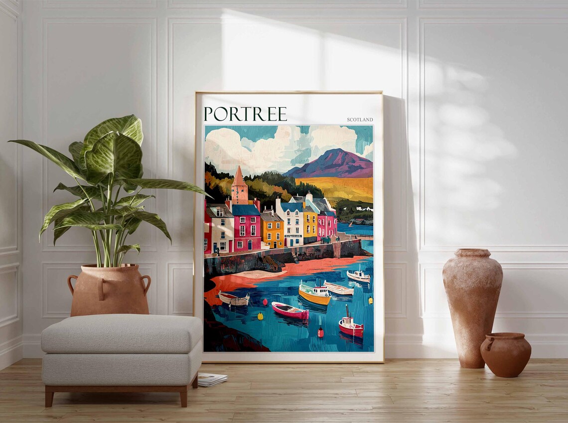 Portree Scotland Harbor Boats Mountain View Vintage Travel Poster - Image 4