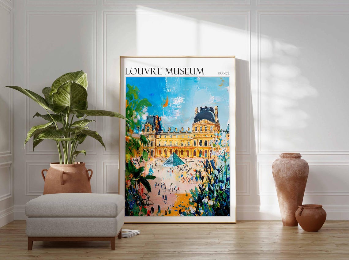 Louvre Museum Poster Louvre Museum Travel Print France Travel Poster Tropical Decor Travel Gift Floral Print Coastal Decor - Image 3