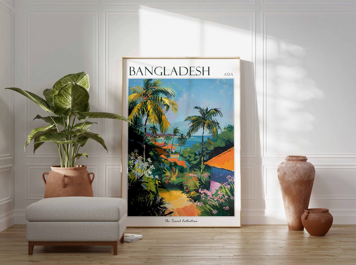 Bangladesh Poster Bangladesh Travel Print Islamic Travel Poster Islamic Decor Middle Eastern Art Travel Gift Floral Print - Image 2