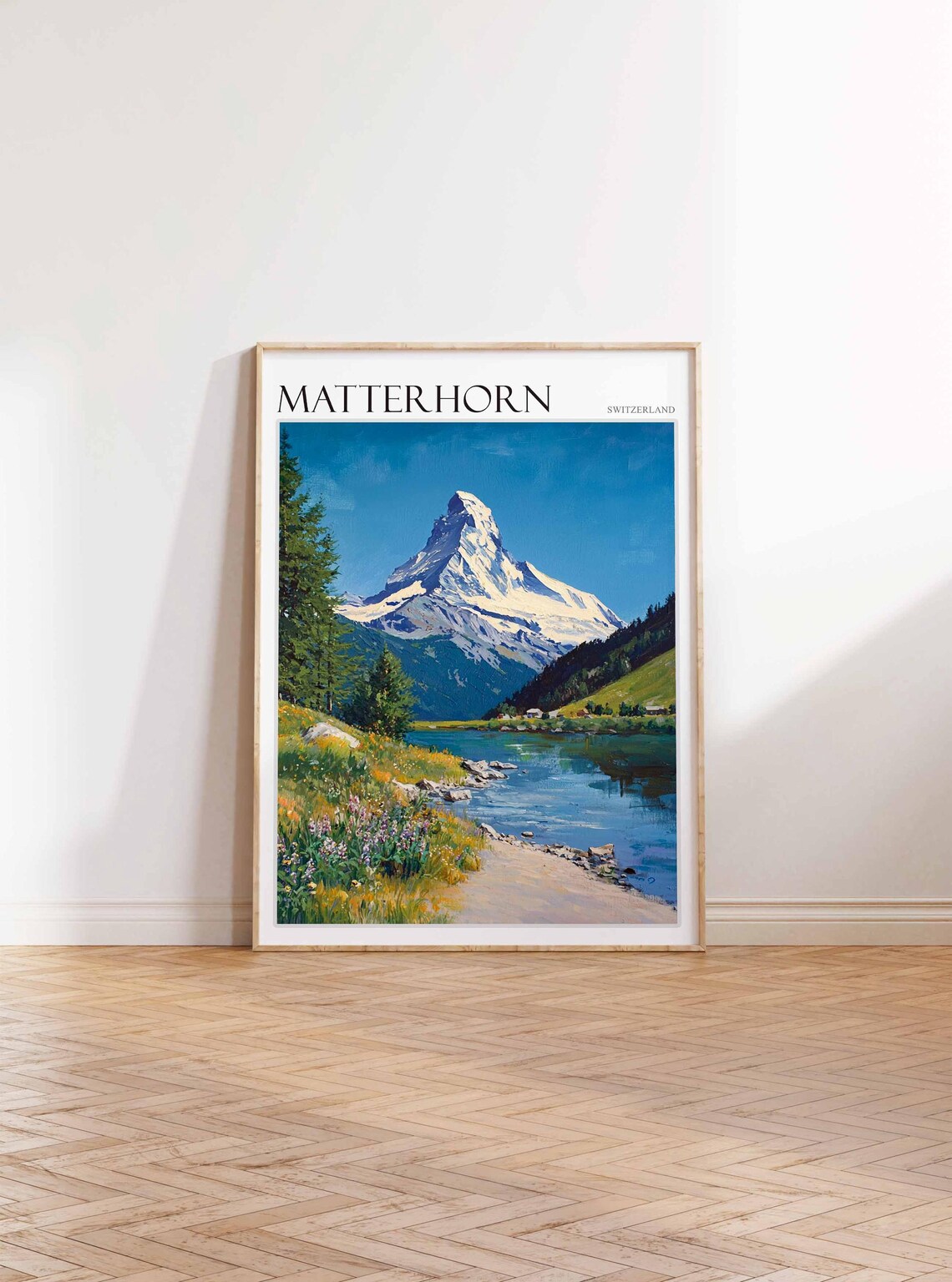 Matterhorn Switzerland Lakeshore Wildflower Beach Mountain Art Poster - Image 4