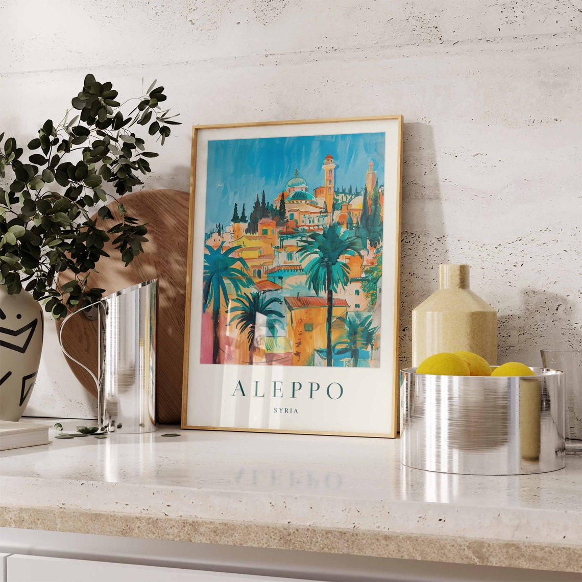 Aleppo Syria Old City Mosque Domes Minarets Palm Trees Poster - Image 2