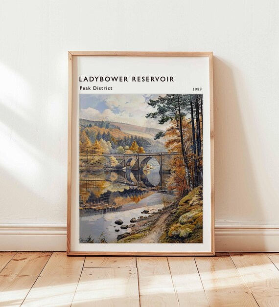 Ladybower Reservoir Peak District 1989 Autumn Bridge Landscape Art Poster