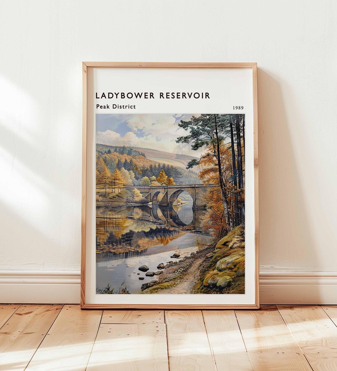 Ladybower Reservoir Peak District 1989 Autumn Bridge Landscape Art Poster
