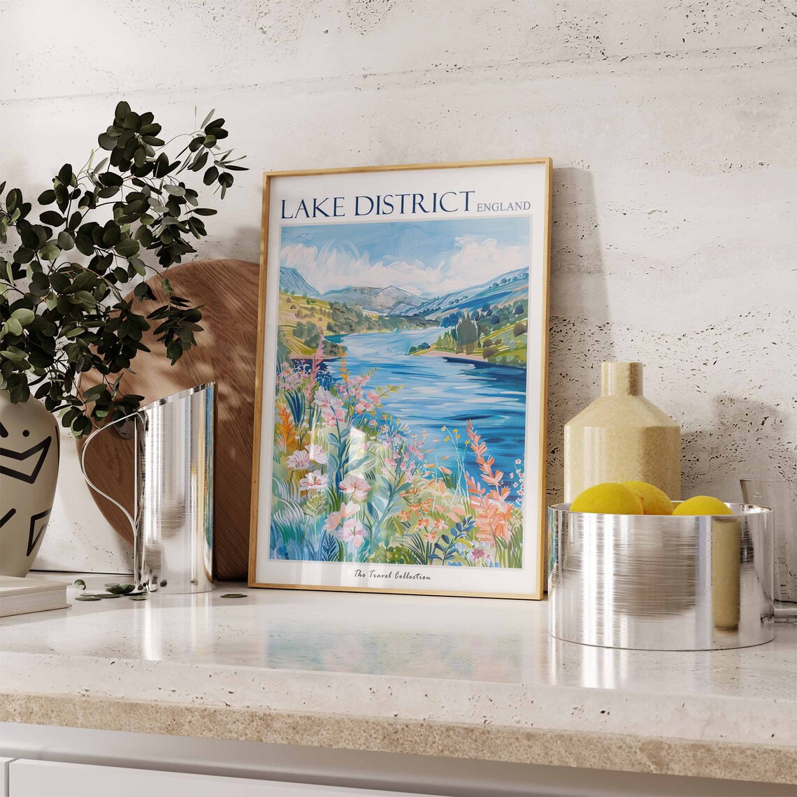 Lake District England Mountain Lake Wildflower Meadow Painting Poster - Image 3