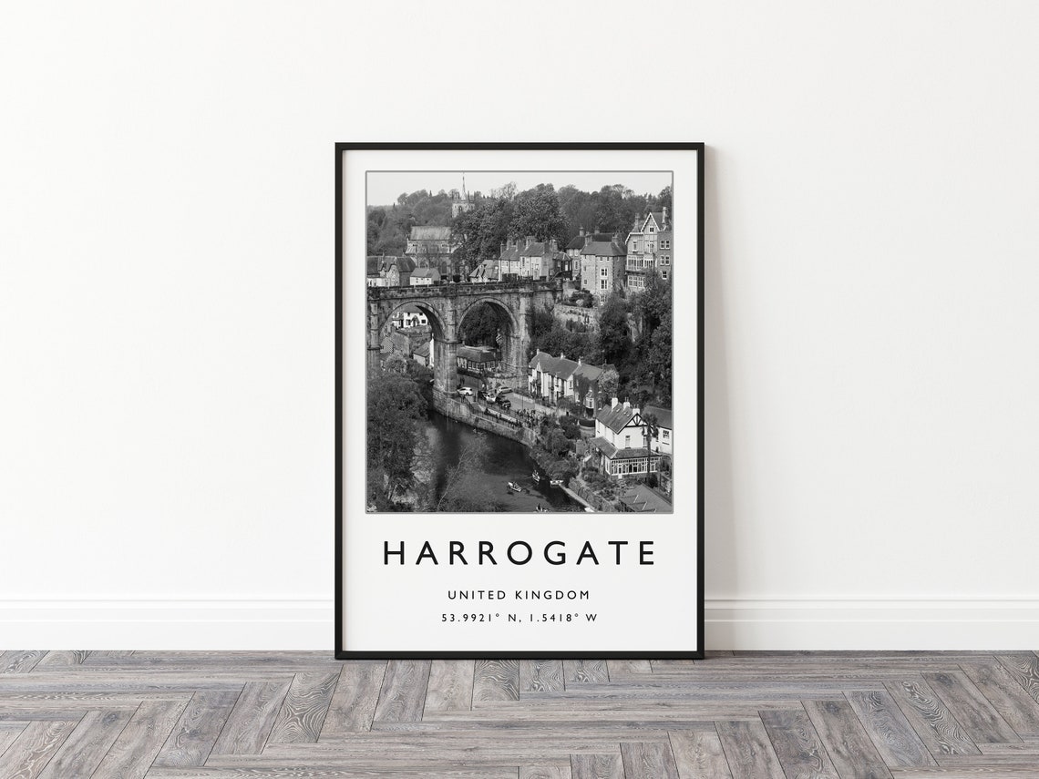 Harrogate England Stone Viaduct River Black White Travel Poster - Image 3