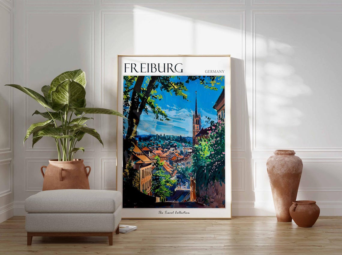 Freiburg Germany Hillside Rooftops Church Spire Travel Poster - Image 3