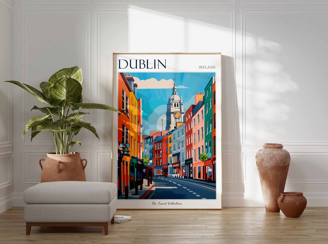 Dublin Ireland Colorful Historic Street City Travel Art Poster - Image 3