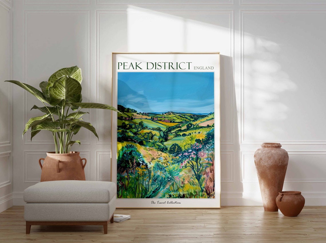 Peak District England Rolling Hills Meadow Wildflowers Painting Poster - Image 2