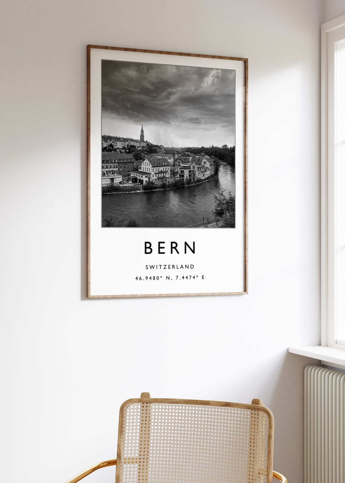 Bern Switzerland Black And White Coordinates Cityscape Poster - Image 3