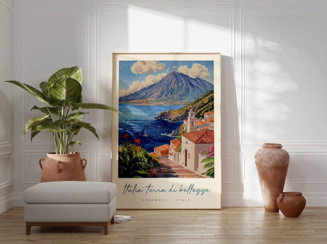 Stromboli Poster Italian Travel Print Stromboli Travel Art Stromboli Wall Art Italy Art Italy Travel Decor Italian Travel Gift - Image 3