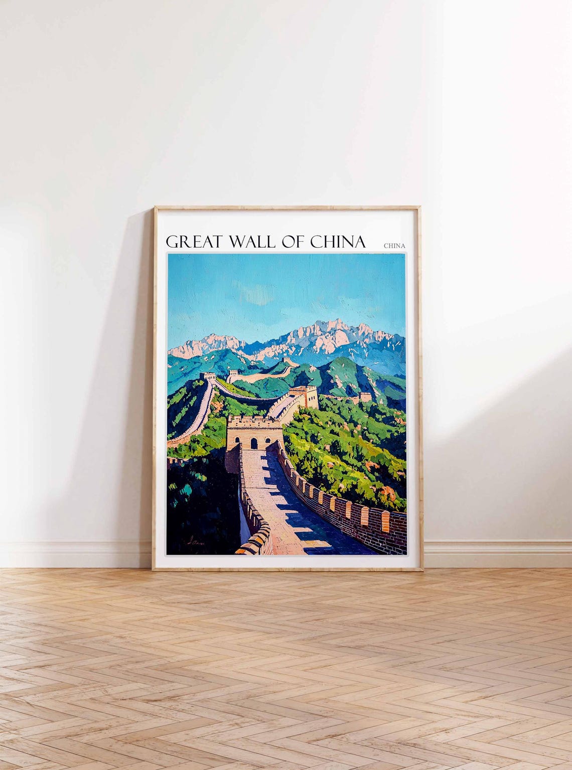 Great Wall of China Mountain Watchtower Painterly Landscape Poster - Image 3