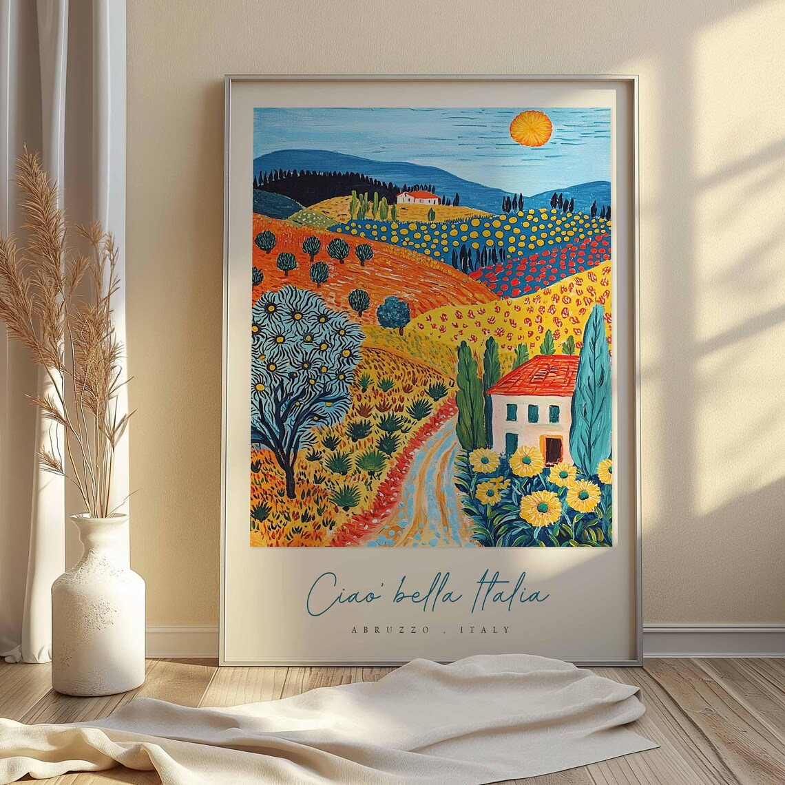 Abruzzo Folk Art Rolling Hills Sunflowers Farmhouse Art Poster - Image 2