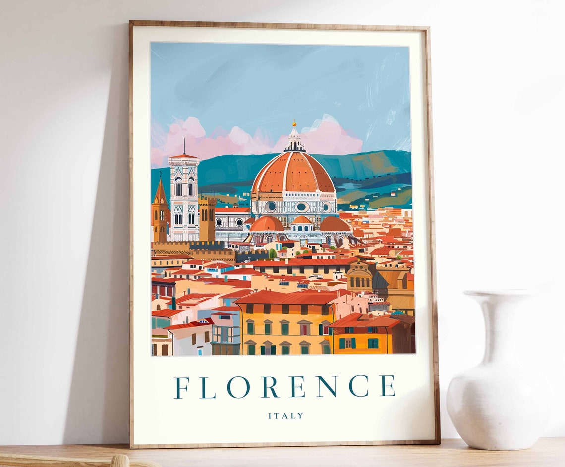 Florence Poster Florence Travel Print Italy Wall Art Italian Travel Print Tropical Decor City Print Florence Travel Poster