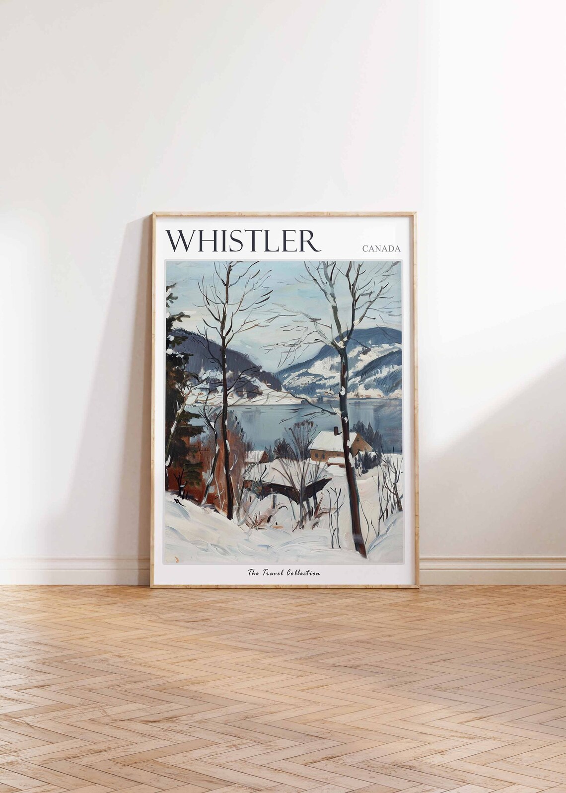 Whistler Canada Winter Lake and Mountain Village Watercolor Poster - Image 2