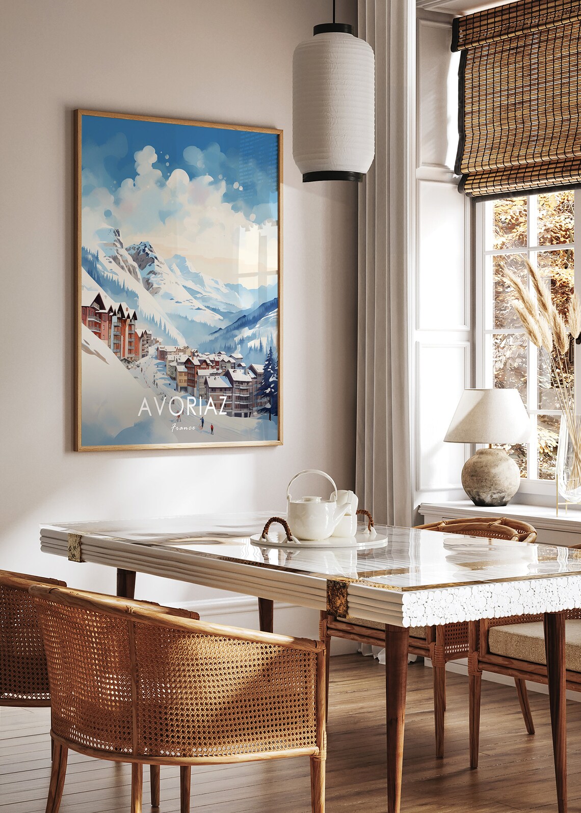 Avoriaz France Ski Resort Village Snowy Peaks Painted Poster - Image 2