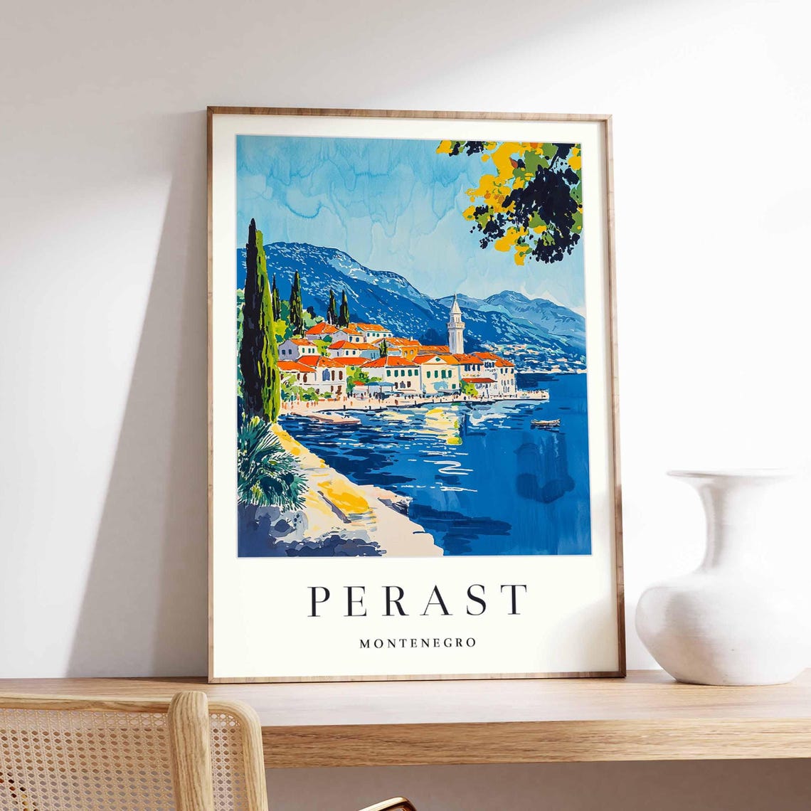 Perast Montenegro Seaside Bayfront Town Cypress Trees Poster