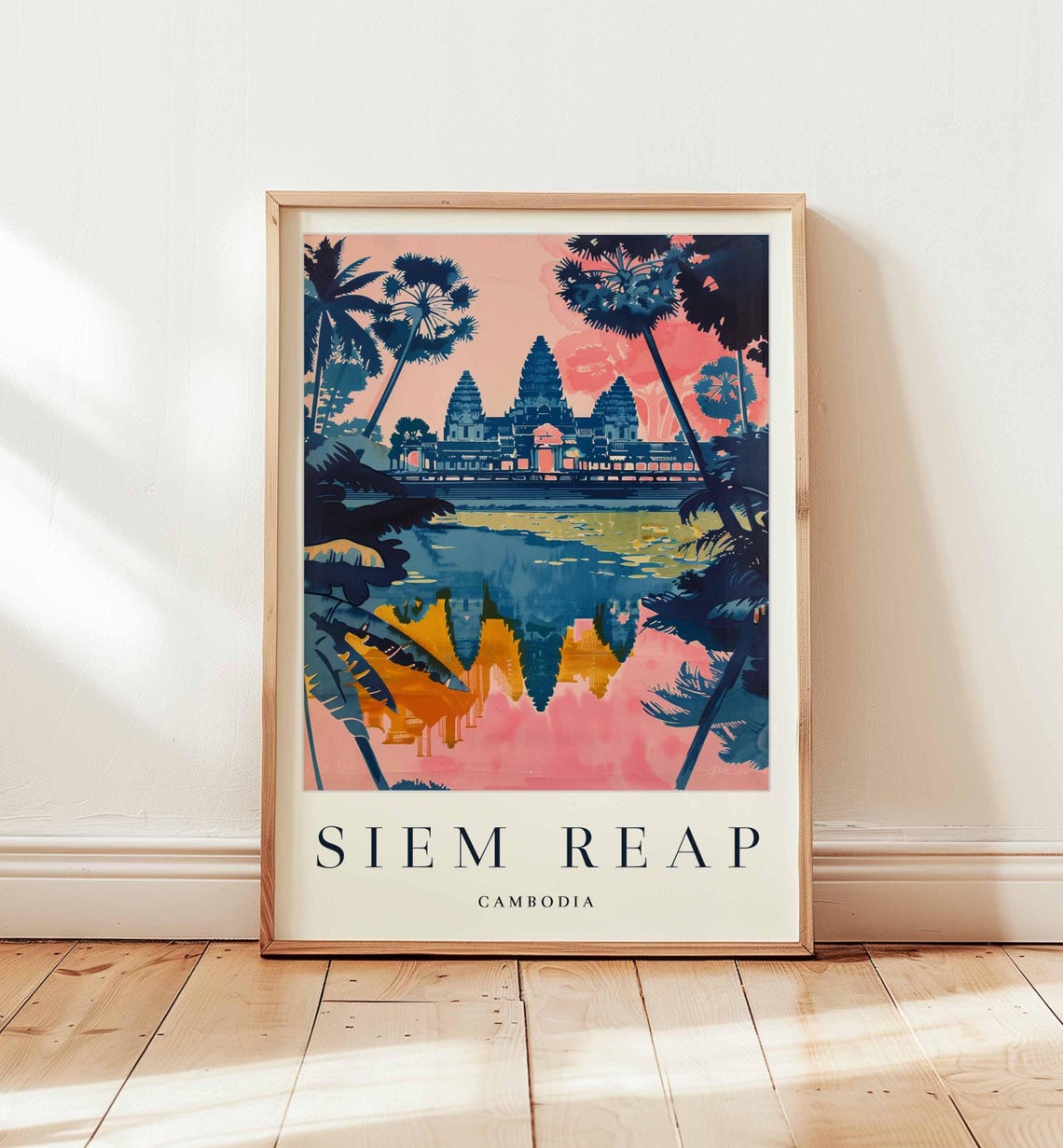 Siem Reap Cambodia Angkor Wat Temple Sunset Exotic Travel Poster