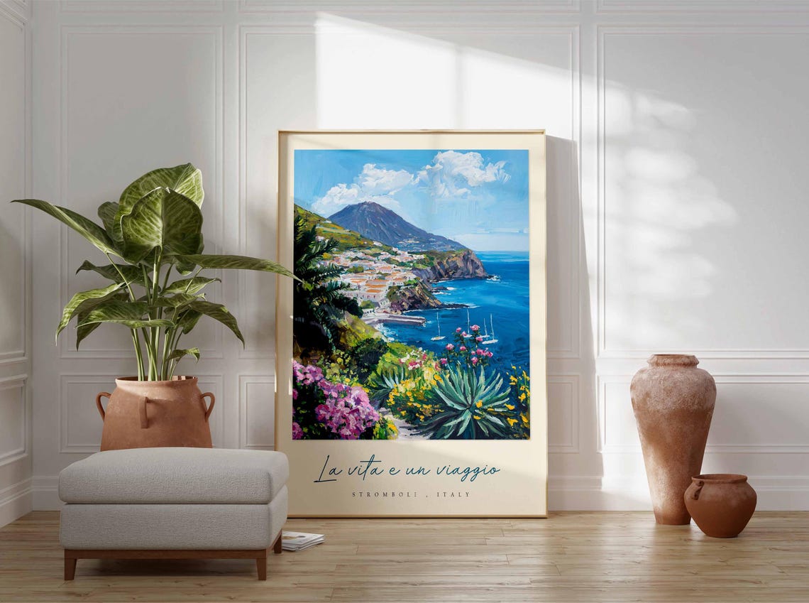 Stromboli Italy Town Poster Island Between Volcano Bay And Blooms - Image 3