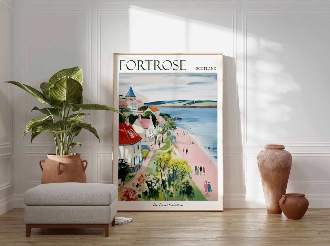 Fortrose Scotland Hillside View Beach Scene Vintage Travel Poster - Image 3