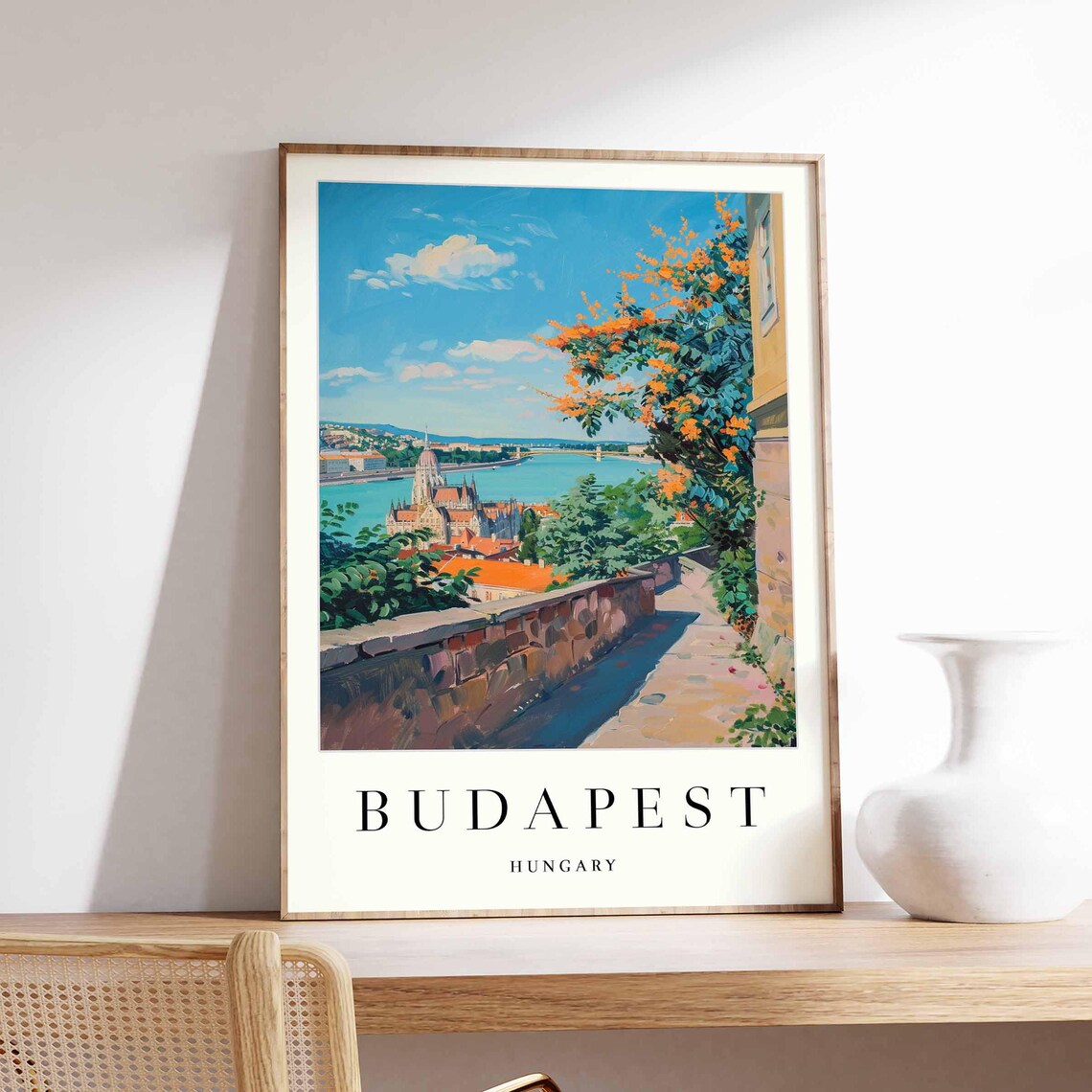 Budapest Hungary Castle Terrace View Parliament Danube Travel Poster