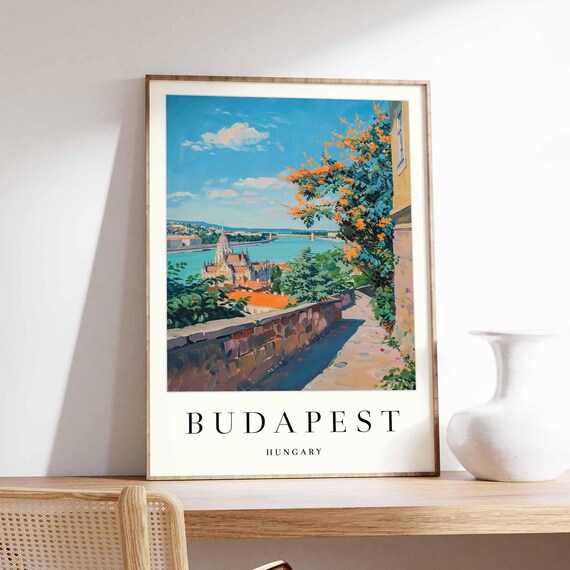 Budapest Hungary Castle Terrace View Parliament Danube Travel Poster