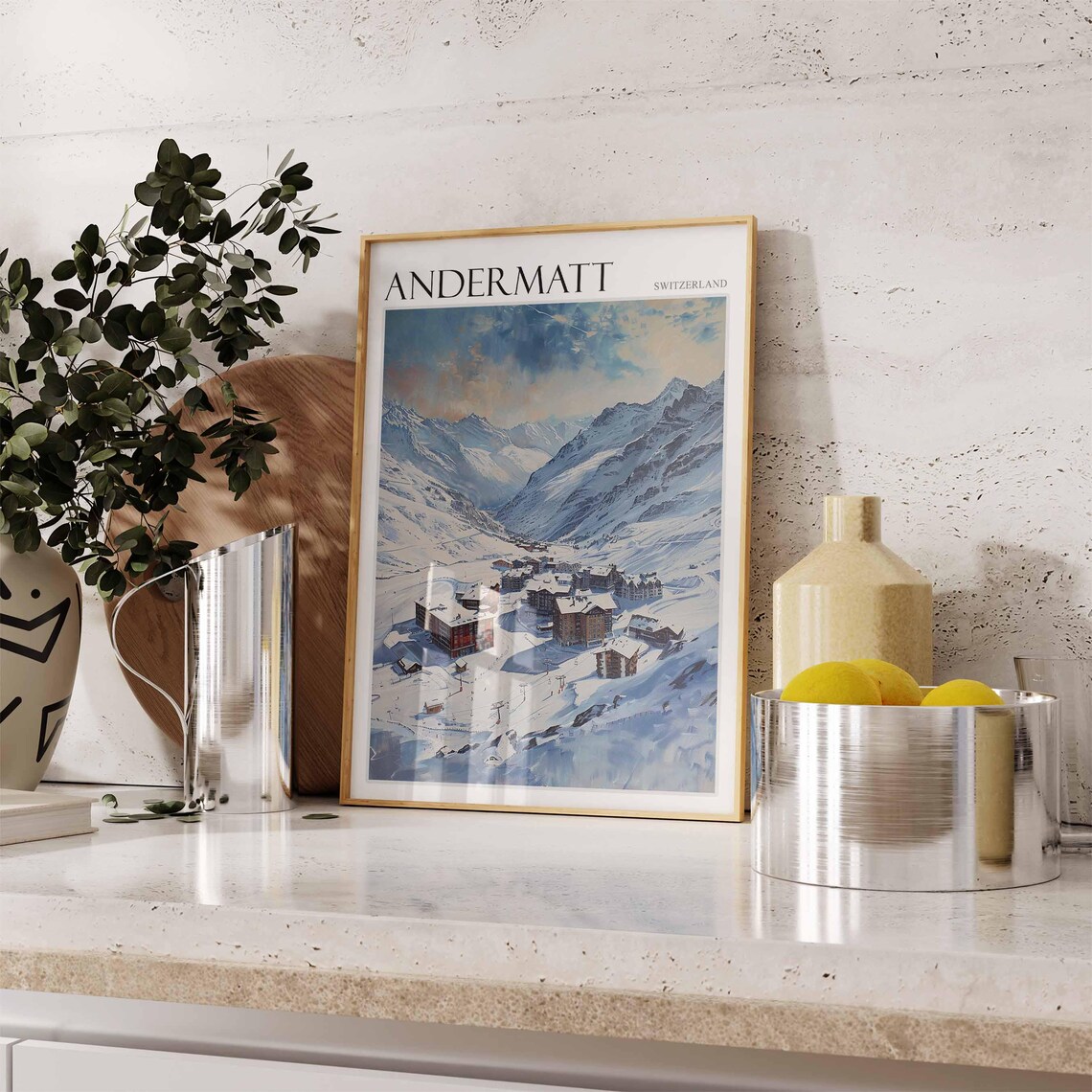 Andermatt Switzerland Ski Resort Chalets At Blue Winter Dusk Poster - Image 2