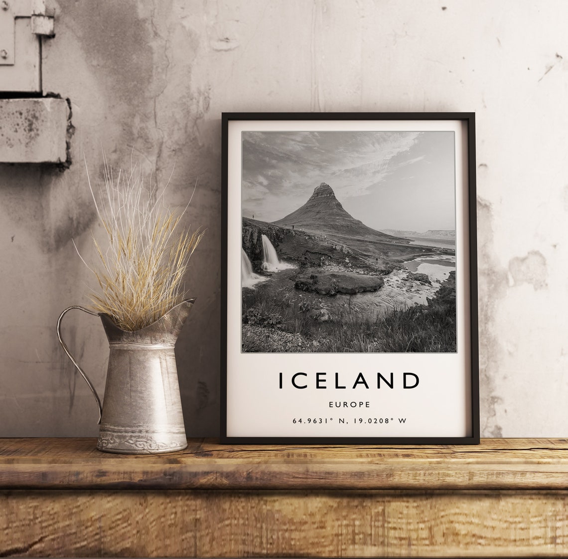 Iceland Kirkjufell Waterfall Dramatic Black and White Photo Poster - Image 3