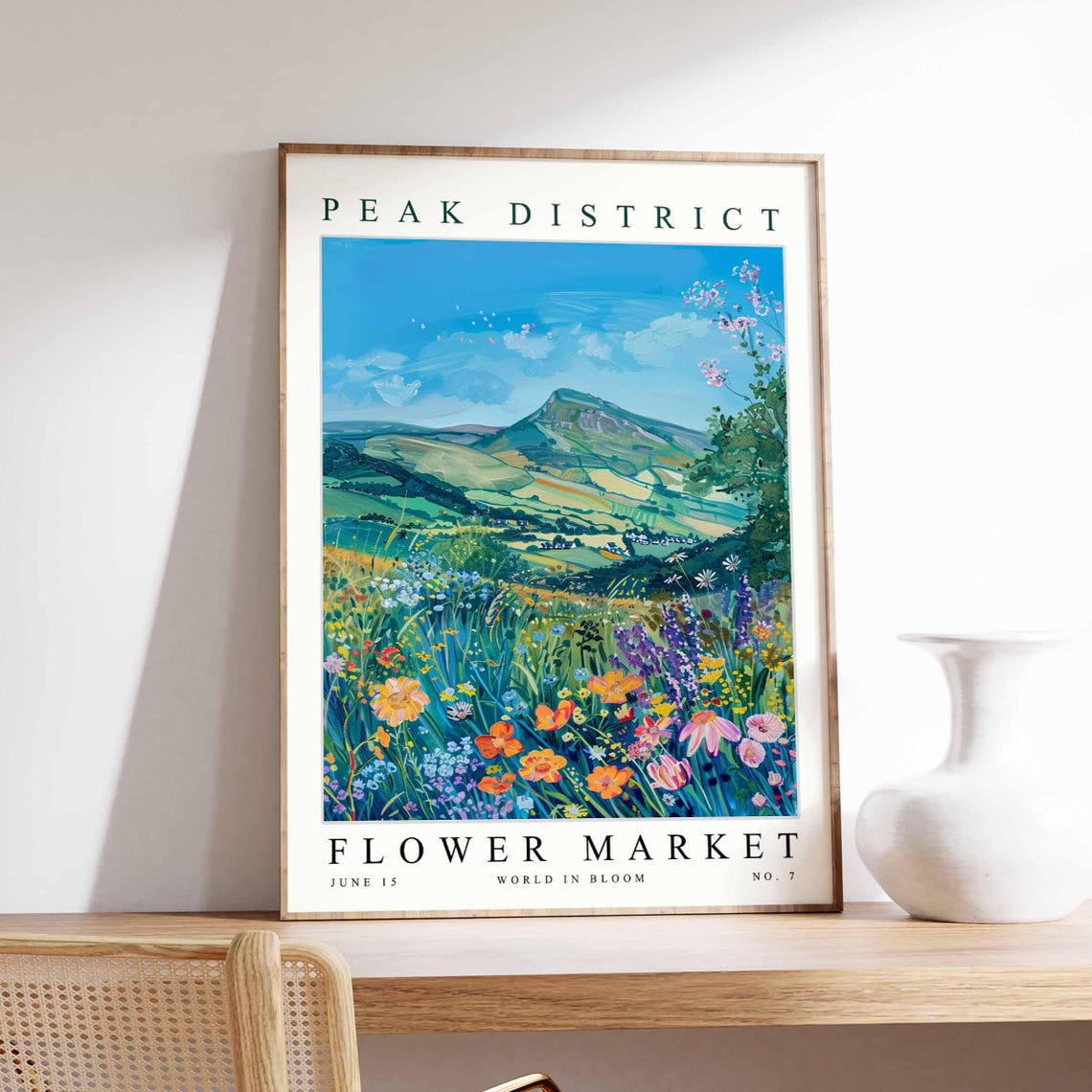Peak District Mountain Peak Valley Flower Meadow Summer Clouds Poster