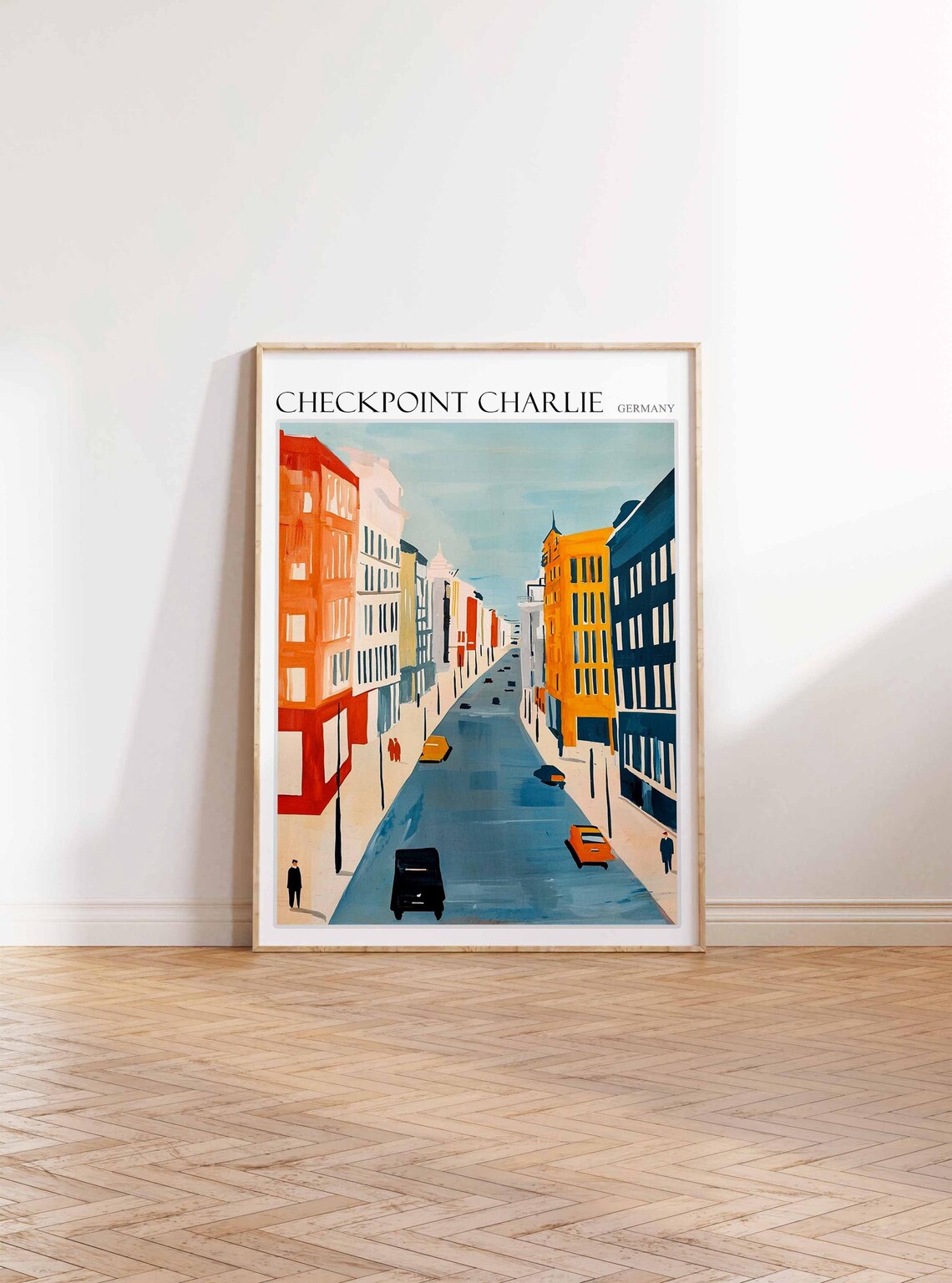 Checkpoint Charlie Berlin Orange and Blue Street Oil Painting Poster - Image 3