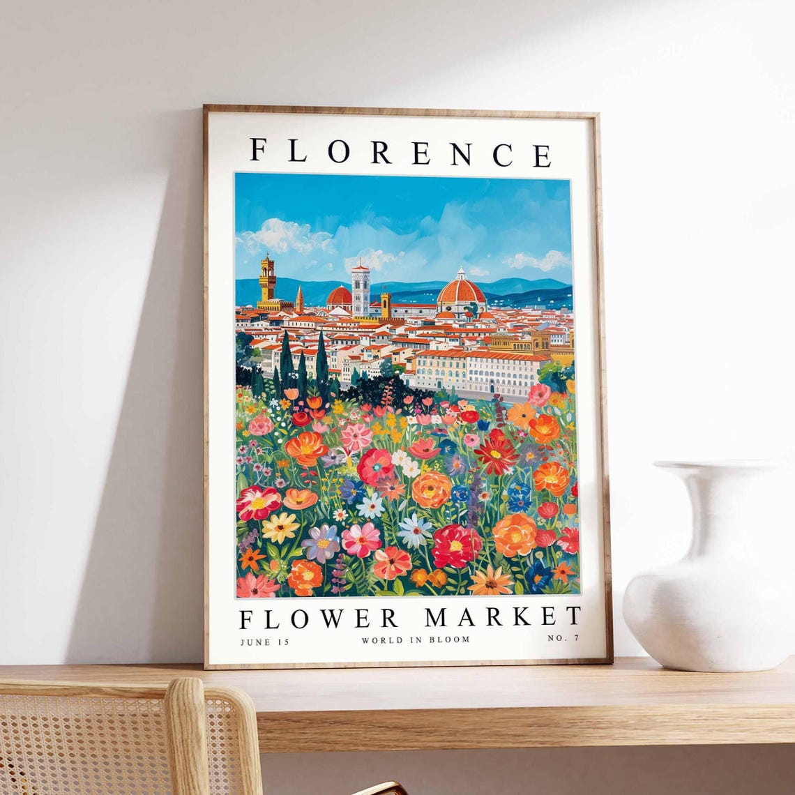 Florence Flower Market Teal Sky Rainbow Wildflower Meadow Poster