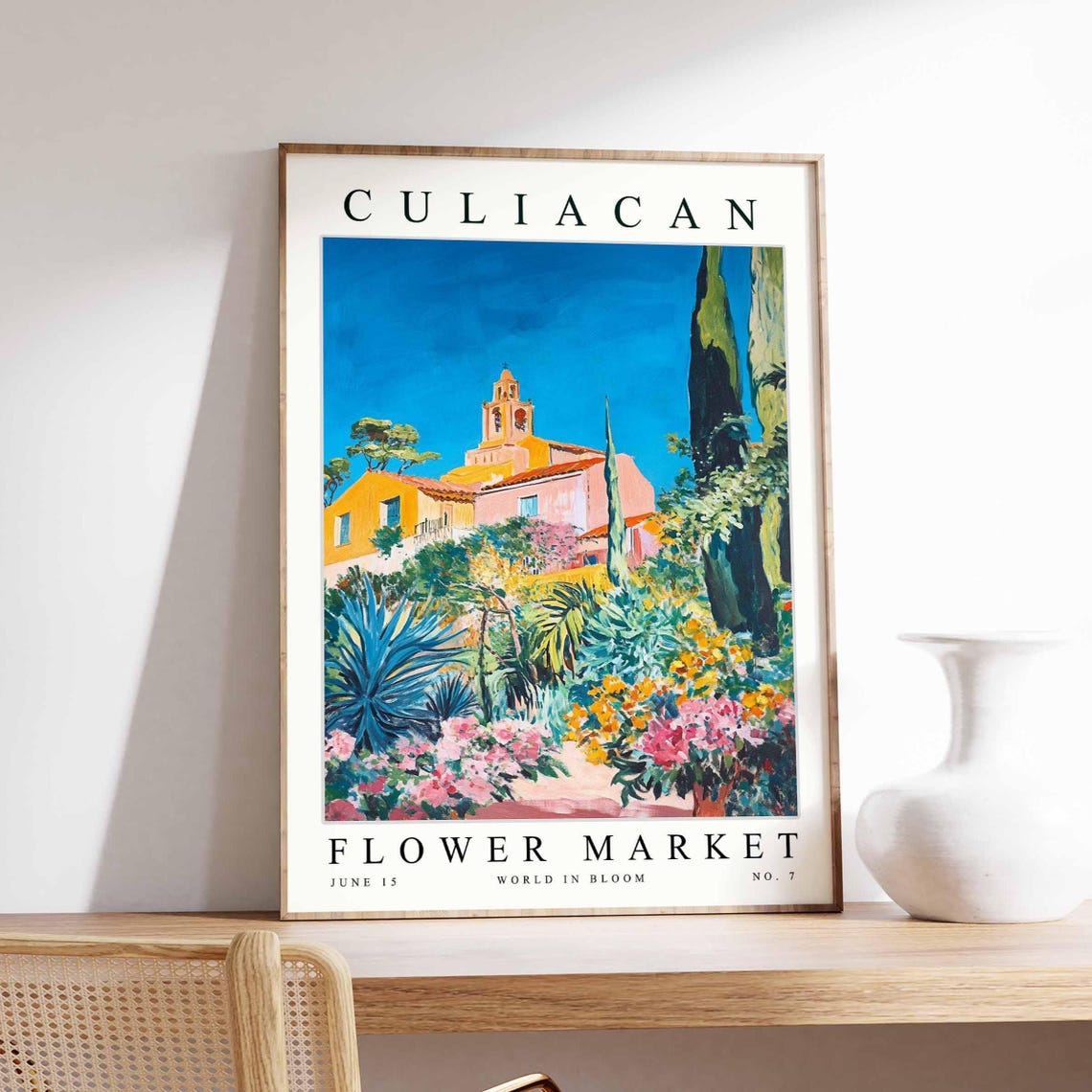 Culiacan Flower Market Pink Church Red Path Cactus Palm Poster