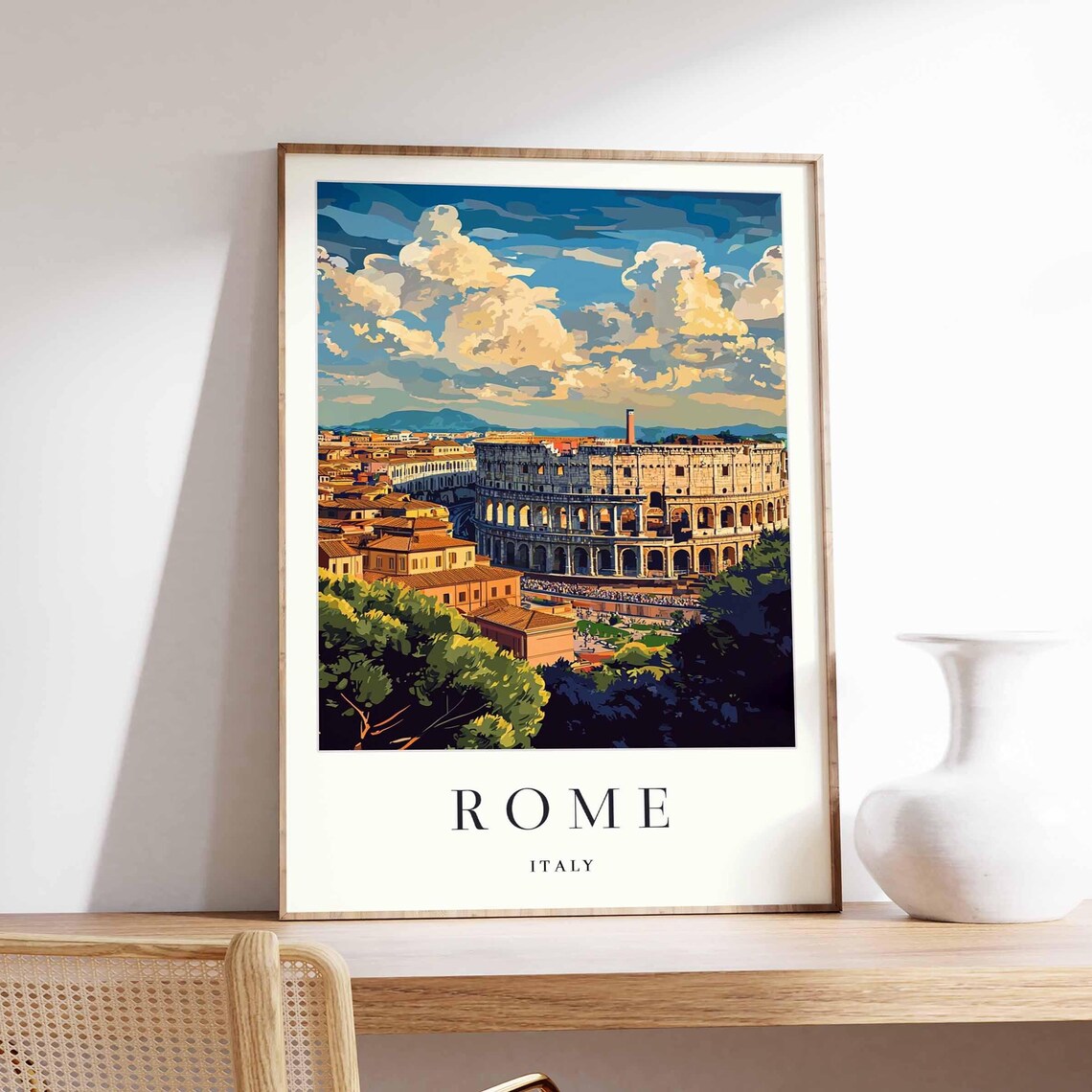 Rome Travel Poster, Colosseum Italy Cityscape