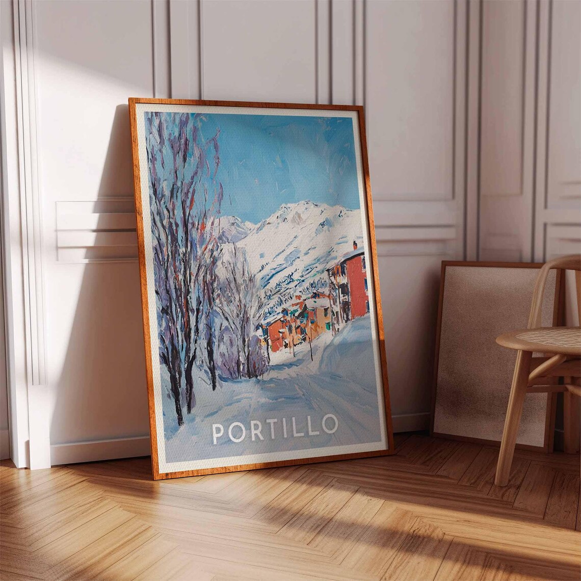 Portillo Chile Watercolor Andes Snow Slopes Hotel Scene Poster - Image 3