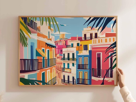 Buenos Aires Colorful Balcony Buildings Palm Tropical Art Poster