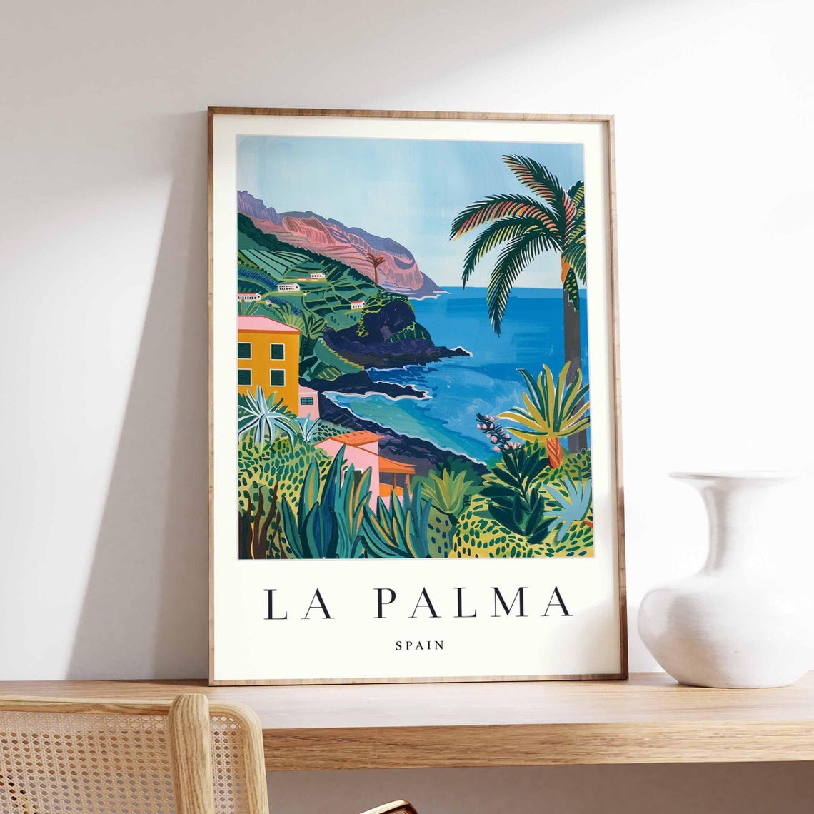 La Palma Spain Tropical Coastline With Palms And Villas Poster