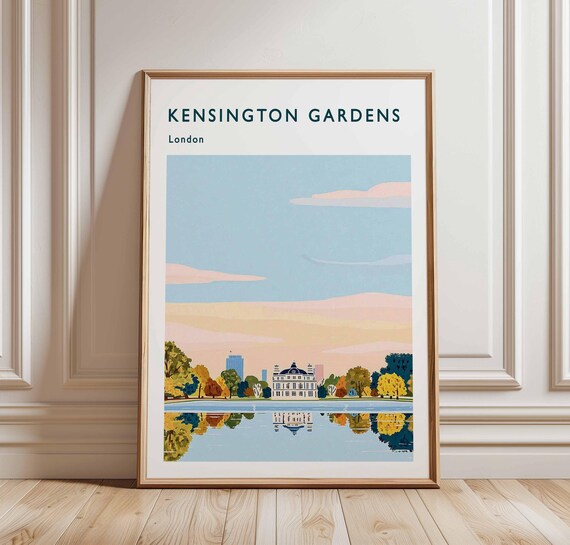 Kensington Gardens London Lake Reflection Vintage Travel Poster