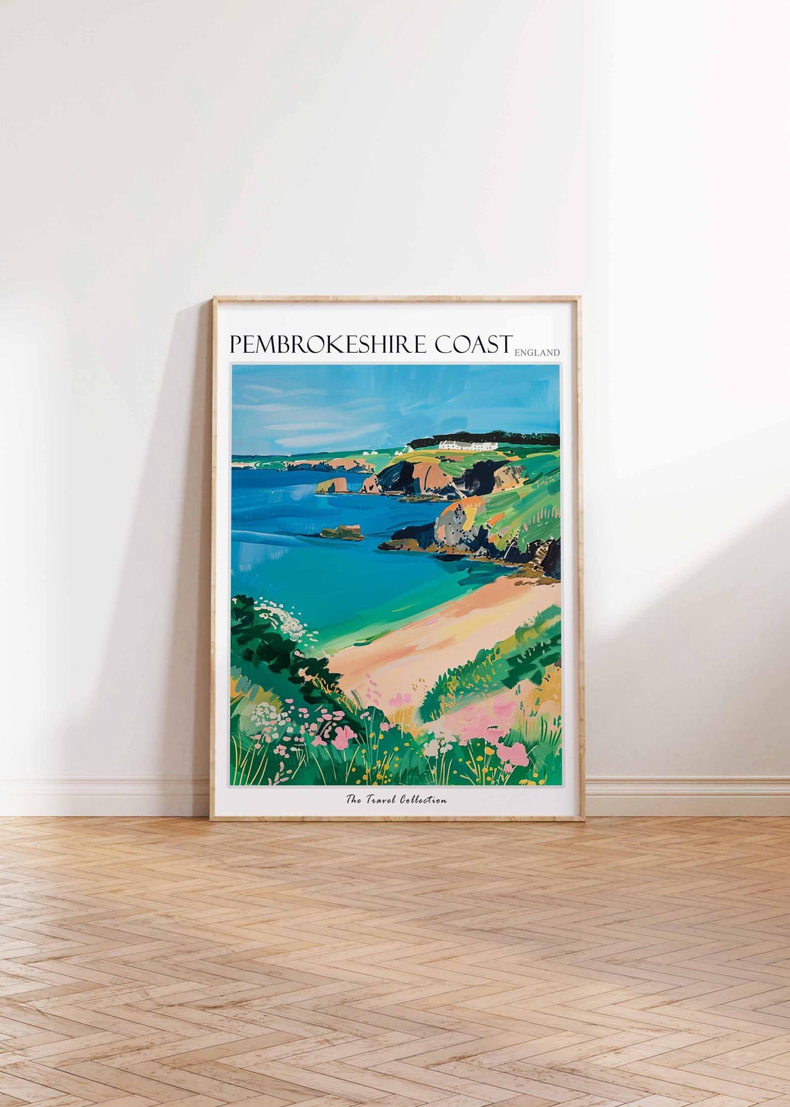 Pembrokeshire Coast Cliffs Turquoise Sea Sandy Beach View Poster - Image 2
