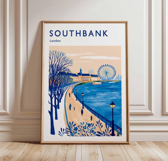 Southbank London Travel Poster Thames River Uk City Art