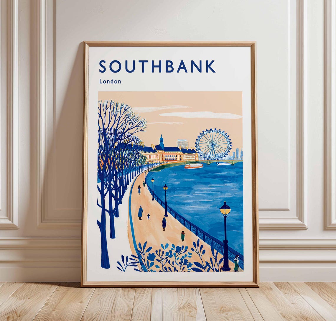 Southbank London Winter Thames River Walk London Eye Poster Art
