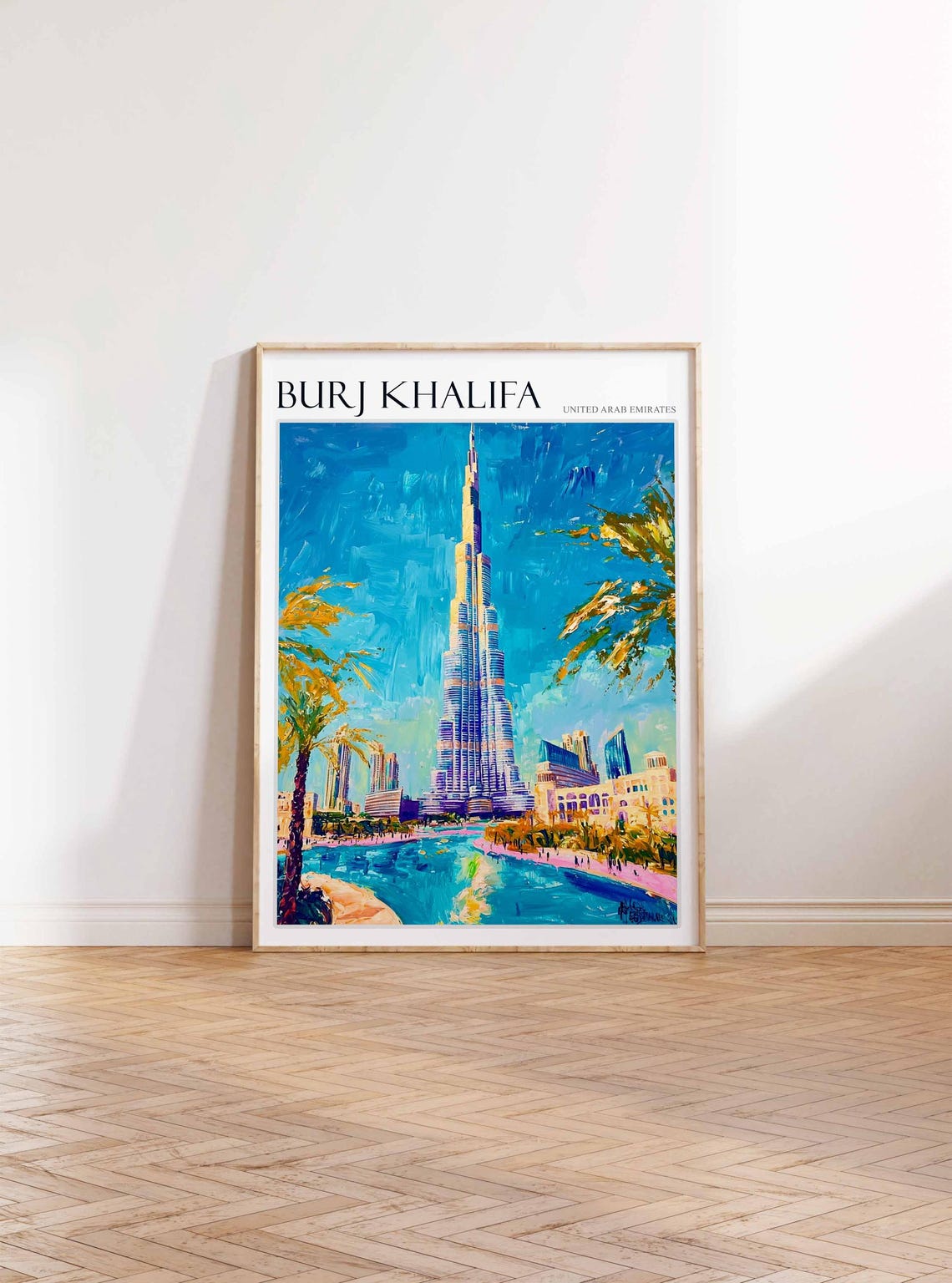 Burj Khalifa Dubai Palm Lined Lakeside Path Oil Painting Poster - Image 3