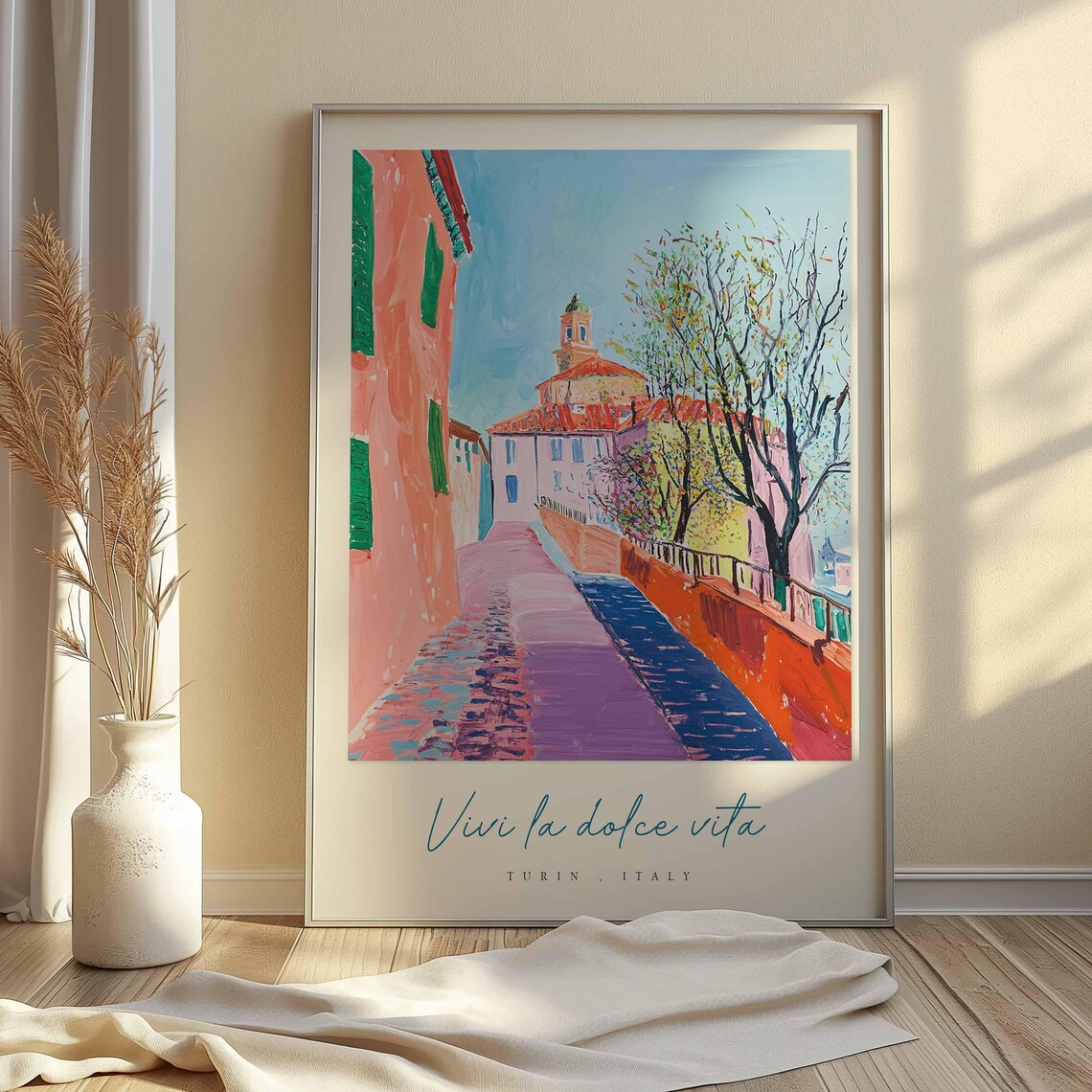 Turin Italy Pastel Street Painting Church Vivi La Dolce Vita Poster - Image 2