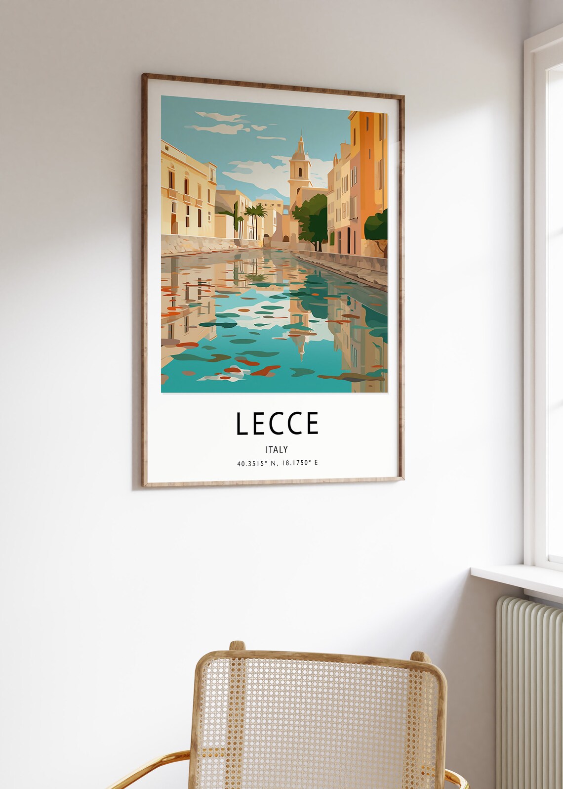 Lecce Italy Minimalist Travel Canal Reflection Old Town Poster - Image 3