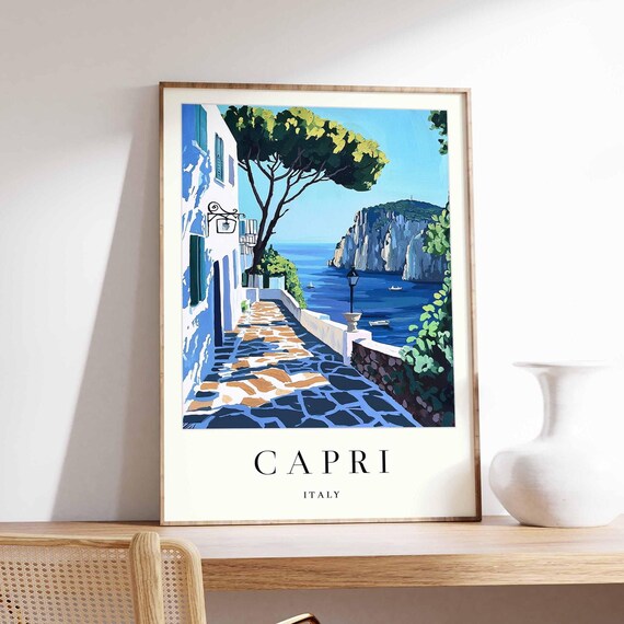 Capri Italy Stone Pathway Umbrella Pine Faraglioni Cliffs Poster