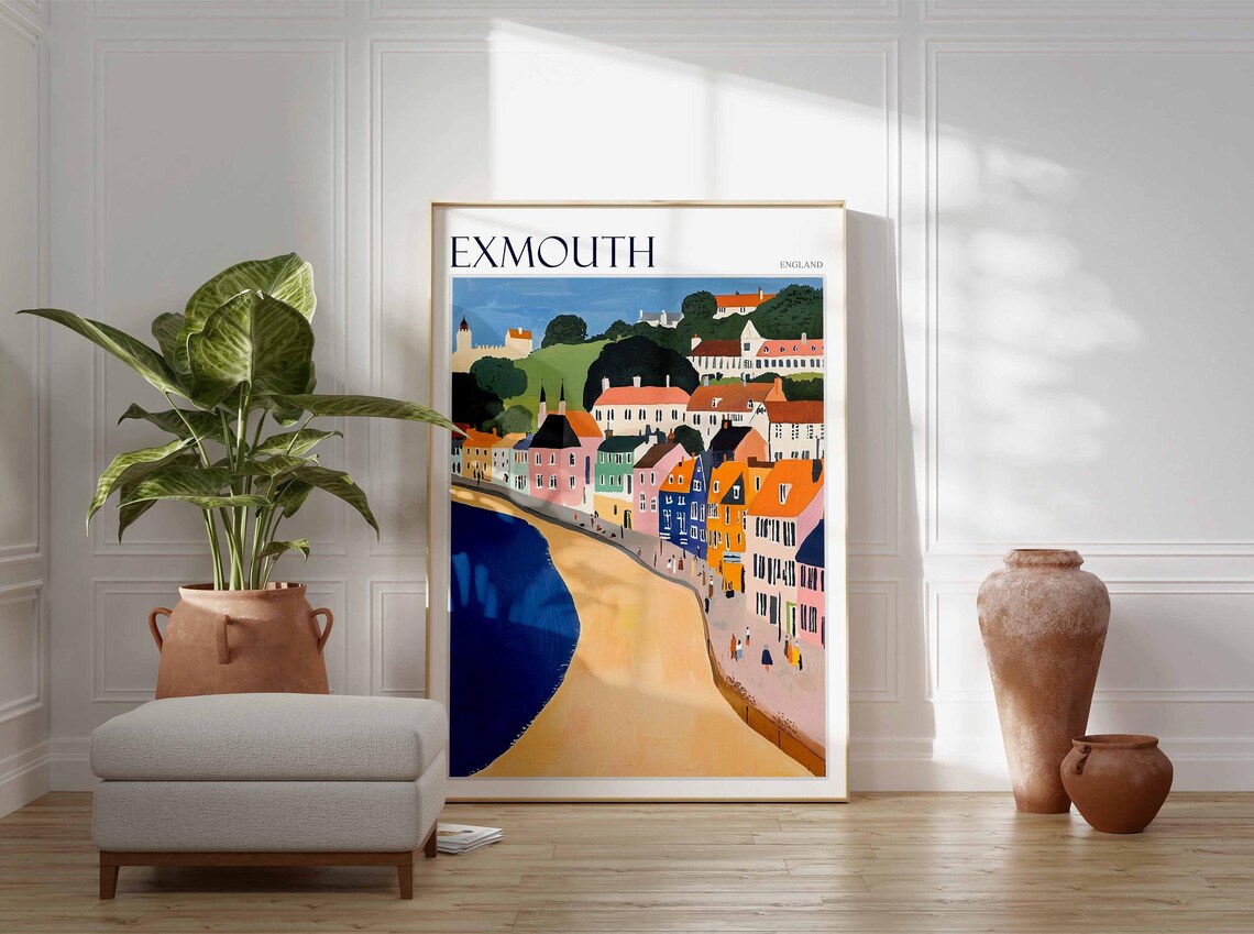 Exmouth England Seafront Promenade Colorful Houses Art Poster - Image 3