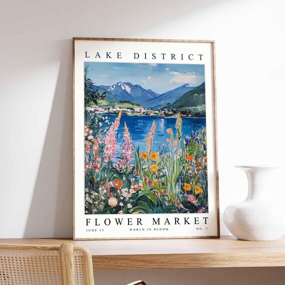 Lake District Flower Market Mountain Lake Lupine Wildflower Poster