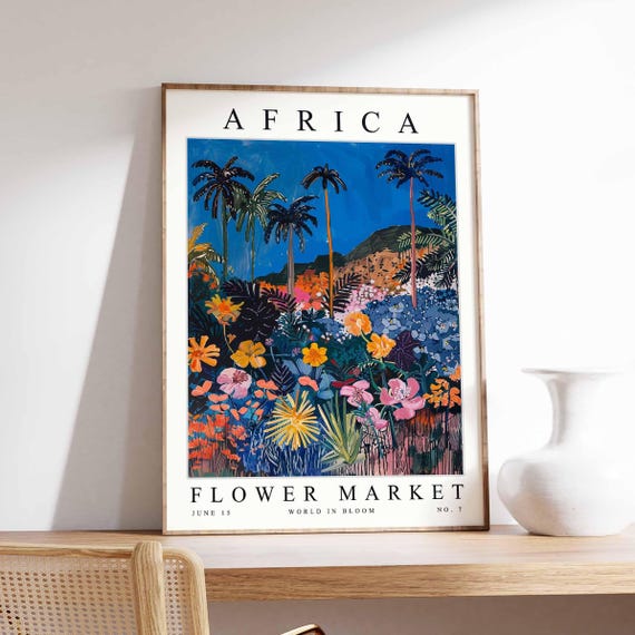 Africa Flower Market Poster Print African Street Scene Wall Art Colourful Botanical Decor Travel