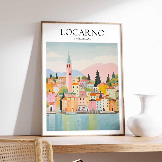 Locarno Switzerland Lake Town Pastel Watercolor Travel Poster